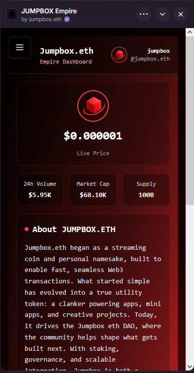 Jumpbox.eth Empire - Farcaster Mini Apps screenshot